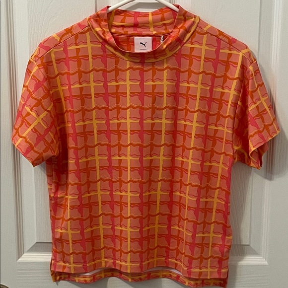 Puma Tops - Puma Dani Dazey Woman’s Vibrant Red and Orange Checkered Golf Tee